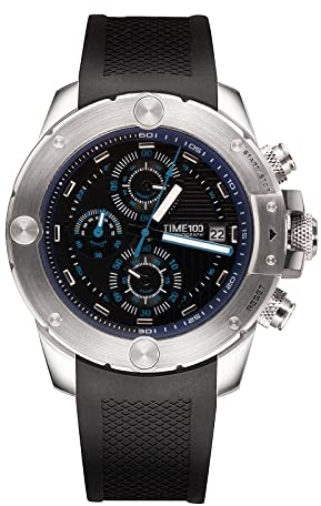 TIME100 Orologio Automatico Cronografo Uomo Quadrante Multifunzionale al Quarzo Stile Elegante Sportivo Impermeabile (Blu&Acciaio)