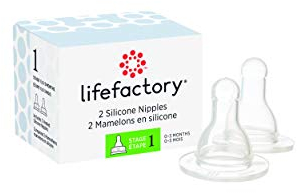 Lifefactory Silikonsauger für Glas-Babyflaschen 0-3 Monate, 2er-Set (Größe 1)