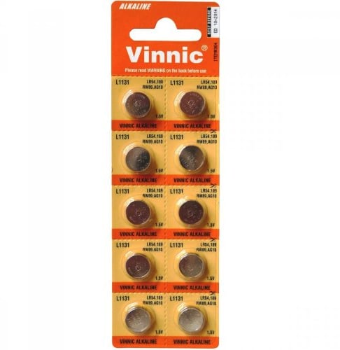 Button Cell Batteries 10x AG10 G10 LR54 1.5 V Vinnic L1131 Alkaline Button Cell