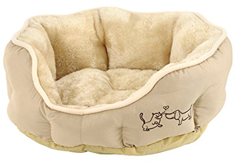 Dehner Lieblinge Hundebett und Katzenbett Sammy, oval, ca. 57 x 52 x 14 cm, Polyester, beige