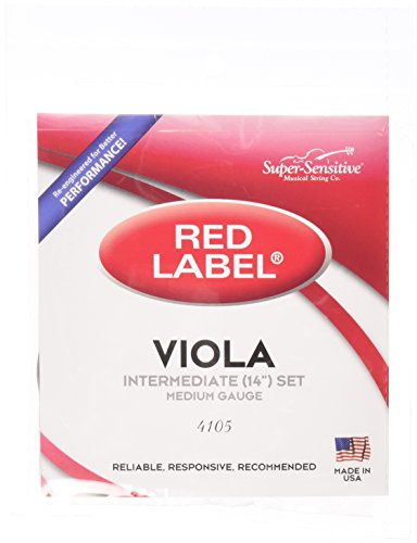 Super Sensitive 4105 Red Label Full Core Intermediate 14-Inch Viola Strings, Set of 4, Medium
