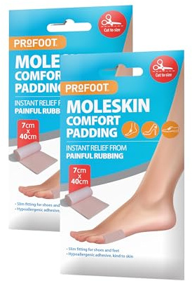 Profoot Moleskin Roll - Instant Relief for Painful Rubbing - Ideal for Blister Prevention, Bunions, Calluses and Foot Discomfort - Hypoallergenic and Waterproof - (2 Pack) | Ideal for Blister Prevention, Bunions, Calluses and Foot Discomfort - Hypoallergenic and Waterproof