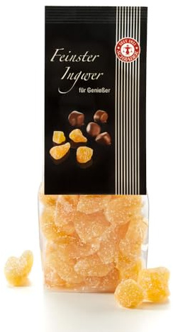 Schrader | Kandierter Ingwer | Weiche, mild-würzige Ingwerstücke | mit Zuckerglasur | 200g