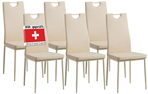 ALBATROS Esszimmerstühle 6er Set Salerno, Beige - Edles Italienisches Design, Kunstleder-Bezug, bequemer Polsterstuhl - Moderner Küchenstuhl, Stuhl Esszimmer oder Esstisch Stuhl