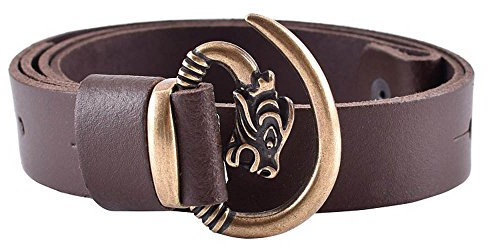 Battle Merchant Ledergürtel mit Wolfskopf Gürtelhaken 3 cm breit (Schwarz/110 cm)