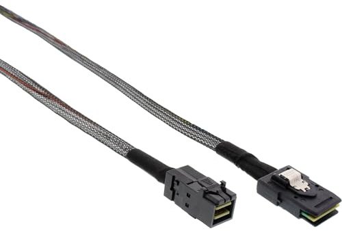 InLine Mini-SAS HD Kabel intern, SFF-8643 zu SFF-8087, mit Sideband, gerade Stecker, ideal für SAS Controller und Backplane Verbindungen, 0,5m, 27628A