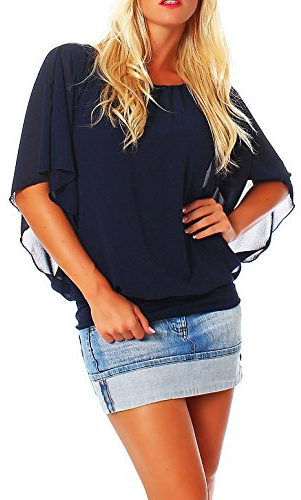 Malito – Damen Bluse in Fledermauslook – Tunika Kurzarm mit bequemen Schnitt – Elegantes Oversize Blusenshirt mit breitem Bund – Shirt Leo-Print und Uni 6296 (34-42)