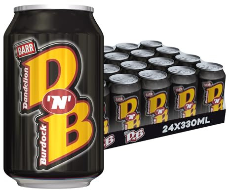 BARR DNB 24 Pack Dandelion and Burdock, Zero No Sugar Flavoured Fizzy Drink - 24 x 330ml Cans