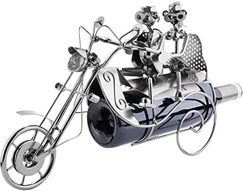 BRUBAKER Flaschenhalter Paar auf Motorrad - Weinflaschenhalter Metall Skulptur Geschenk mit Geschenkkarte