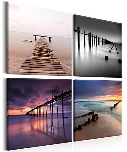 B&D XXL - Wandbilder Set Landschaft 40x40 cm 4 Teilig je 20x20 Vlies Leinwandbild Kunstdruck modern Wandbilder XXL Wanddekoration Design Wand Bild mehrteilig - Natur Strand Meer