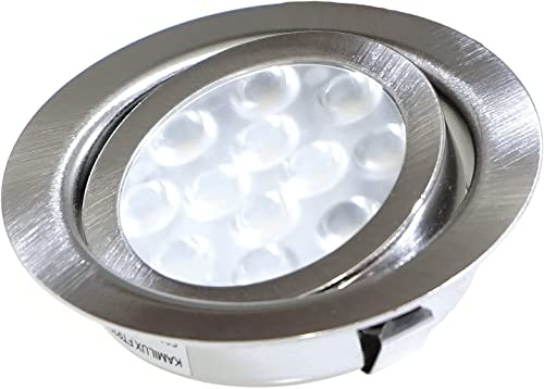Kamilux 4er Set LED Möbeleinbauleuchte Laura Schwenkbar 12Volt 3Watt inkl. Anschlusskabel mit Stecker Farbe: Edelstahl gebürstet Lichtfarbe: Warmweiß 3200K