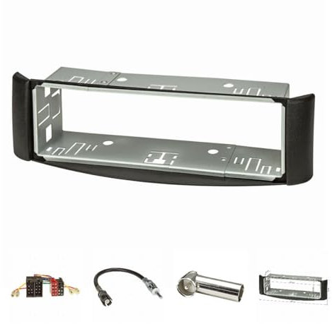 tomzz Audio 2451-005 Radioblende Set kompatibel mit Smart fortwo (450) Bj.1998-2007 schwarz mit Metallschacht Radioadapter ISO Raku2 Antennenadapter DIN ISO
