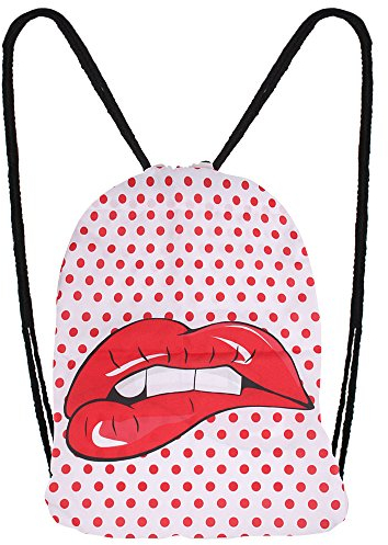 Hanessa Jutebeutel mit Kuss-Mund Lippen Art Kunst Motiv Aufdruck Sportbeutel Tüte Rucksack Beutel Tasche Gym Bag Gymsack Hipster Fashion Sport-Tasche Einkaufs-Tasche