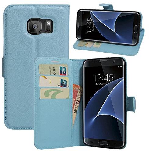 HualuBro Coque Samsung Galaxy S7 Edge, Premium Étui en Cuir PU Leather Wallet Portefeuille Housse Flip Case Cover pour Samsung Galaxy S7 Edge Smartphone (Bleu)
