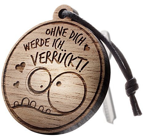 schenkYOU Premium Schlüsselanhänger aus Nussbaumholz - personalisierte Geschenkidee für Muttertag - Gravur „Ohne dich werde ich verrückt“