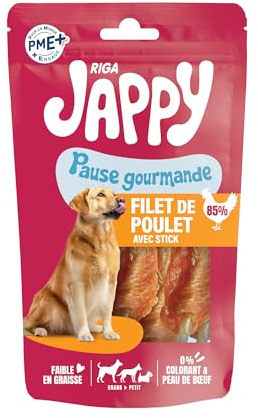 Riga - Chick'Os Filet + Stick - Proteinreiche Hundeleckerlis - Sticks zum Kauen für gesunde Zähne - 75g Packung mit 4 Sticks