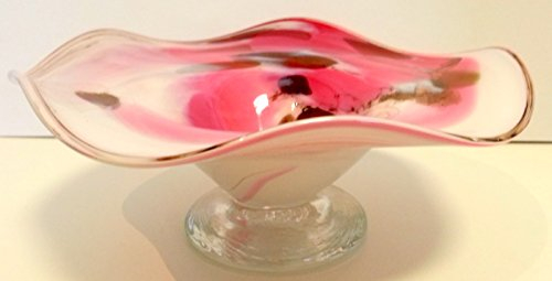 Oberstdorfer Glashütte Schale am Fuss farbige Glasschale rosa beige Weiss marmoriert mundgeblasenes Kristallglas Durchmesser Ca. 16 cm