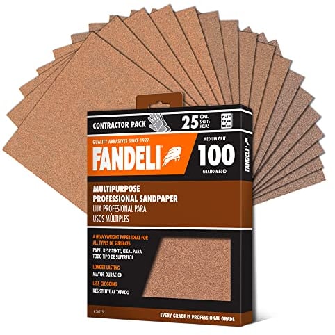 Fandeli | Mehrzweck-Schleifpapier | 100 Körnung | 25 Blätter von 23 x 28 cm | Ideal zum Schleifen von Metall, unbehandeltem Holz und lackierten Oberflächen