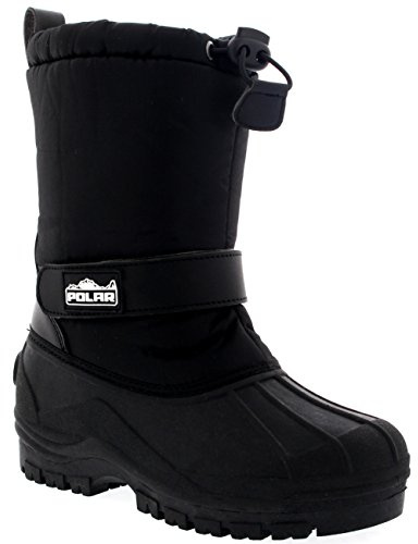 Polar Unisex Kinder Pull On Drawstring Schliessen Nylon Winter Schnee Regen Pelz Stiefel - Schwarz - BLK34 AYC0154