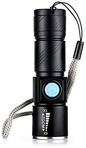 enjoydeal Mini USB Rechargeable LED Flashlight Torch Super Light Zoomable 3 Modes Adjustable Focus Flashlight Torch Light for Outdoor Sport,Hiking,Fishing,Camping