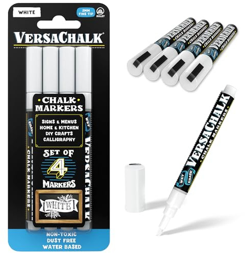 VersaChalk White Liquid Chalk Markers, Set of 4-3mm Tip
