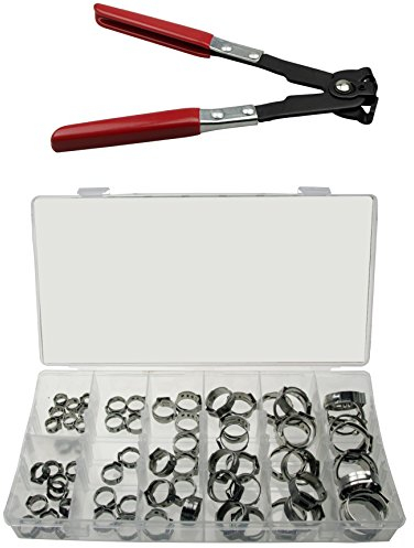 ALKAN 1-Ohr-Klemmen Mini-Schlauchschellen Klemmschelle 1-Ohr-Klemmen Leitungsschelle Schlauchklemmen Ein-Ohr-Klemmen Satz aus EDELSTAHL 6-21mm 70-tlg. + 1 x Schlauchklemmenzange Schlauchschellenzange
