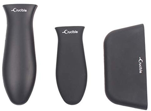 Crucible Cookware Silicone Hot Handle Pot Holder (Mixed Set of 3 Black) For Cast Iron Skillets, Mini Handle, Assist Handle Red