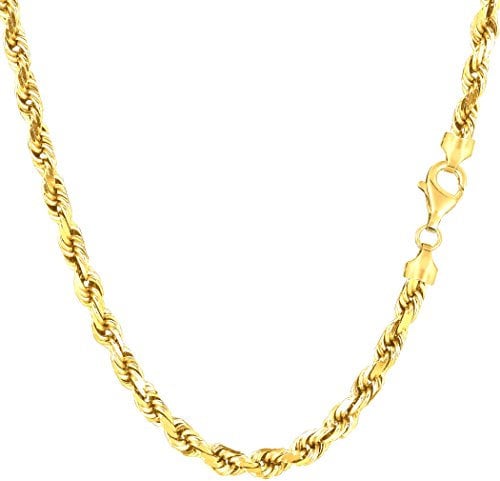 Yellow Solid Gold Diamond Cut Rope Chain Necklace, 4.0mm, 20
