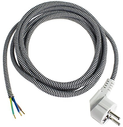 as - Schwabe Cavo di collegamento per ferro da stiro, 3 m, H03RT-F 3G1,0, cavo da 30 mm, rivestito con terminali, 230 V, 10 A, IP20, nero/bianco, 87202