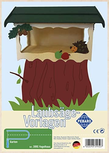 Pebaro 399S Laubsägevorlage Vogelhaus I, 3mm Sperrholz DIN A 4, Motiv vorgedruckt, aussägen mit Laubsägebogen, basteln, anmalen, fertig, Laubsägen, Basteln mit Holz, Geschenkidee, Garten