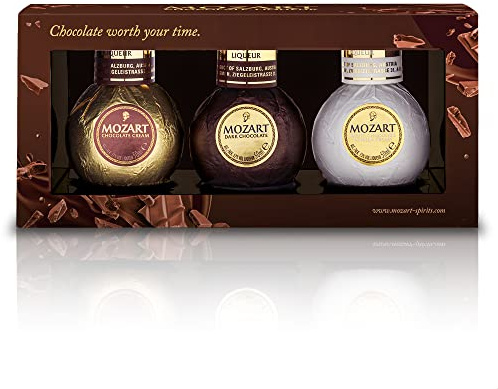 Mozart ; Likör Probierset ; 3 x 50 ml ; Cream Chocolate, White Chocolate & Dark Chocolate ; Sahnelikör ; Aus belgischer Premiumschokolade ; Flüssige & glatte Textur