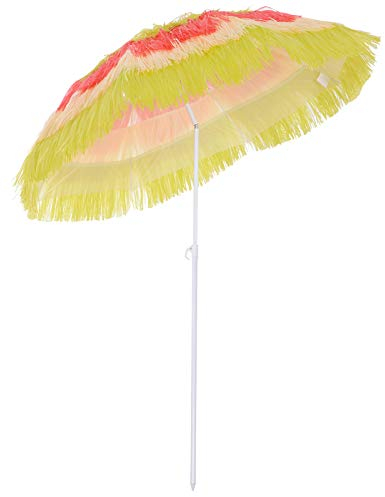Outsunny Parasol de Plage Jardin Design Hawai 160 cm Raphia Artificiel Multicolore