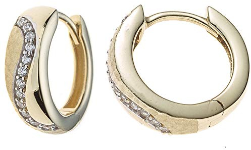 Jobo Damen Creolen rund 333 Gold Gelbgold bicolor mattiert mit Zirkonia Ohrringe