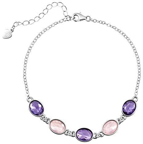 Franki Baker Dainty Facetted Amethyst & Rose Quartz Crystals 925 Sterling Silver Bracelet Length:18.5 + 5cms extension chain.