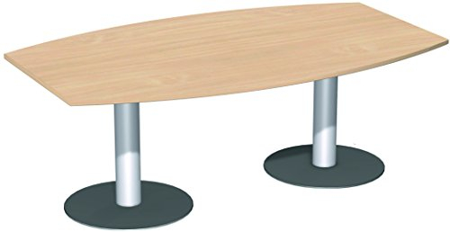 Konferenztisch, fassförmig mit Tellerfüáen, BxTxH 2000x800/1200x720 mm, Plattenfarbe buche, Säule si