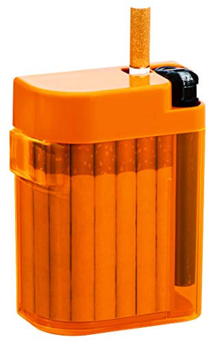 Magic Smoking Box, Zigarettenetui,Cigarret Box,Kippenbox,inkl. Feuerzeug, Farben, : rot, orange, blau, Zigarettenbox, extrem stabil, mit Feuerzeug, mechanische Ausgabe der Zigarette