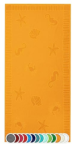 ZOLLNER Strandtuch - hautfreundliches und saugstarkes Handtuch in 100x200 cm - waschbar bis 60°C - Baumwolle in gelb - eingewebte Meerestiermotive - Oeko Tex® Zertifiziert