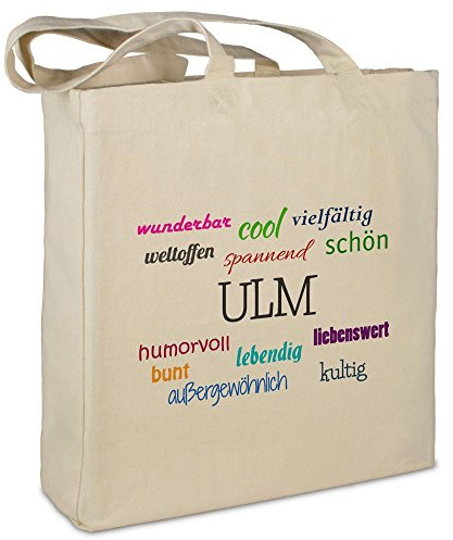 Stofftasche mit Stadt/Ort ULM - Motiv Positive Eigenschaften - Farbe beige - Stoffbeutel, Jutebeutel, Einkaufstasche, Beutel