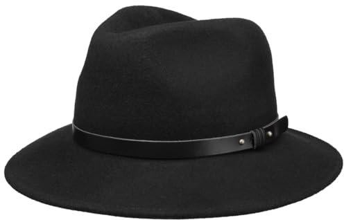 LIERYS Rollhut Herren Filzhut mit Lederband Wasserabweisender Wollfilzhut Rollbarer Traveller breite Krempe Hut Sommer Winter Regen schwarz M (56-57 cm)