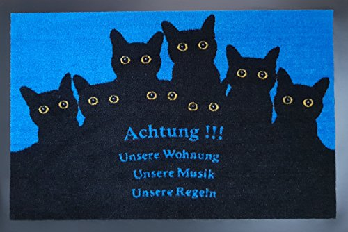Trendstern Fußmatte Fußabtreter Fußabstreifer Schmutzmatte Motiv Design Eule Cat Katze Hund Dog OWL (türkis), 202135
