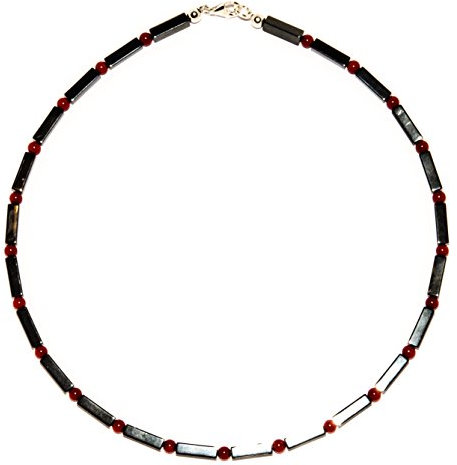 schöner mineralienschmuck Hämatin Schmuck (Halskette) Hämatin Kette mit Koralle Kugeln Verschluss 925er Sterling-Silber Modellnummer 1189