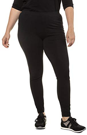 Ulla Popken Damen Leggings, Baumwolle, Rundum-gummibund Hosen, Schwarz, 54-56 EU