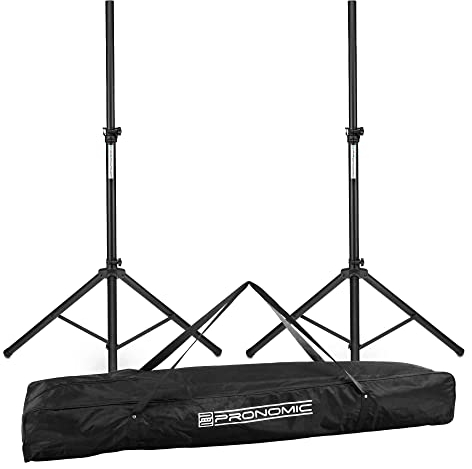 2X Pronomic SPS-1S Soporte de Altavoz de Acero - Soporte Estudio con construcción de trípode Estable - Altura 120-193 cm - Soporte también se Puede Utilizar como Soporte de Dardos - Bolsa incluida