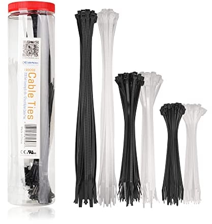 Cable Matters Combo Pack Bridas para Cables con autobloqueo de 200 piezas (150 mm + 200 mm + 300 mm) Sujetacables de nailon en Blanco y Negro