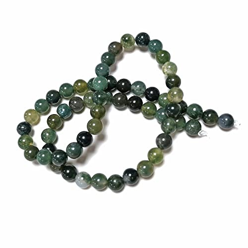 Grade A Natural Moss Agate Round Beads - 6mm Smooth Rounds - Strand of 60+ - Authentic Stones from Uruguay for Jewellery Making, 0.8mm Hole