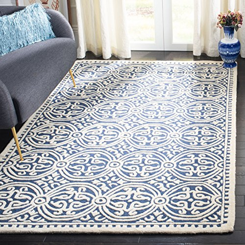 SAFAVIEH Cambridge Collection 2' x 3' Navy Blue/Ivory CAM123G Handmade Moroccan Premium Wool Accent Rug