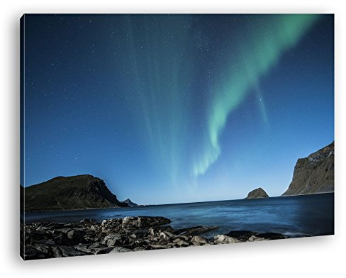 deyoli Polarlichter in Norwegen Format: 120x80 als Leinwandbild, Motiv fertig gerahmt auf Echtholzrahmen, Hochwertiger Digitaldruck mit Rahmen, Kein Poster oder Plakat