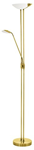 Eglo Lampadaire LED Baya, lampe à poser graduable, luminaire salon sur pied avec liseuse, lampe de lecture en métal couleur laiton, verre blanc, blanc chaud