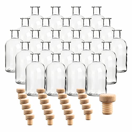 gouveo Lot de 24 bouteilles en verre 250 ml Pharmacien avec bouchon à poignée en bois - Petite bouteille médicale 0,25 l à remplir - Bouteille vide pour liqueur, huile, vinaigre (AFRT250HGK)