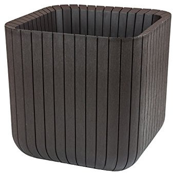 Keter - Maceta de Base Cuadrada Cube Box, 21 litros, Color marrón